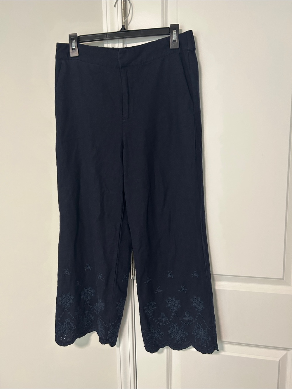 Tahari Navy Pull-On Linen-Blend Pants